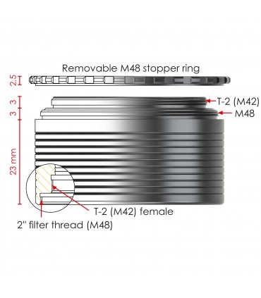 Adaptor 2" cu filet T2 extern si striatii de siguranta Baader Planetarium